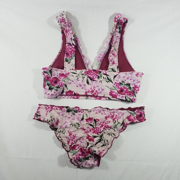 Mossimo Bikini Swimsuit Womens Small Large Pink Floral Ruffle Two Piece Set Swim - Picture 2 of 10